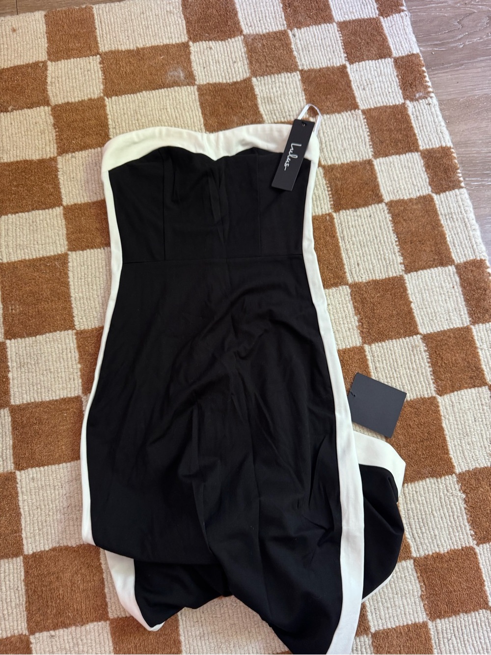 Strapless Black and Cream Contrast Bodycon Dress